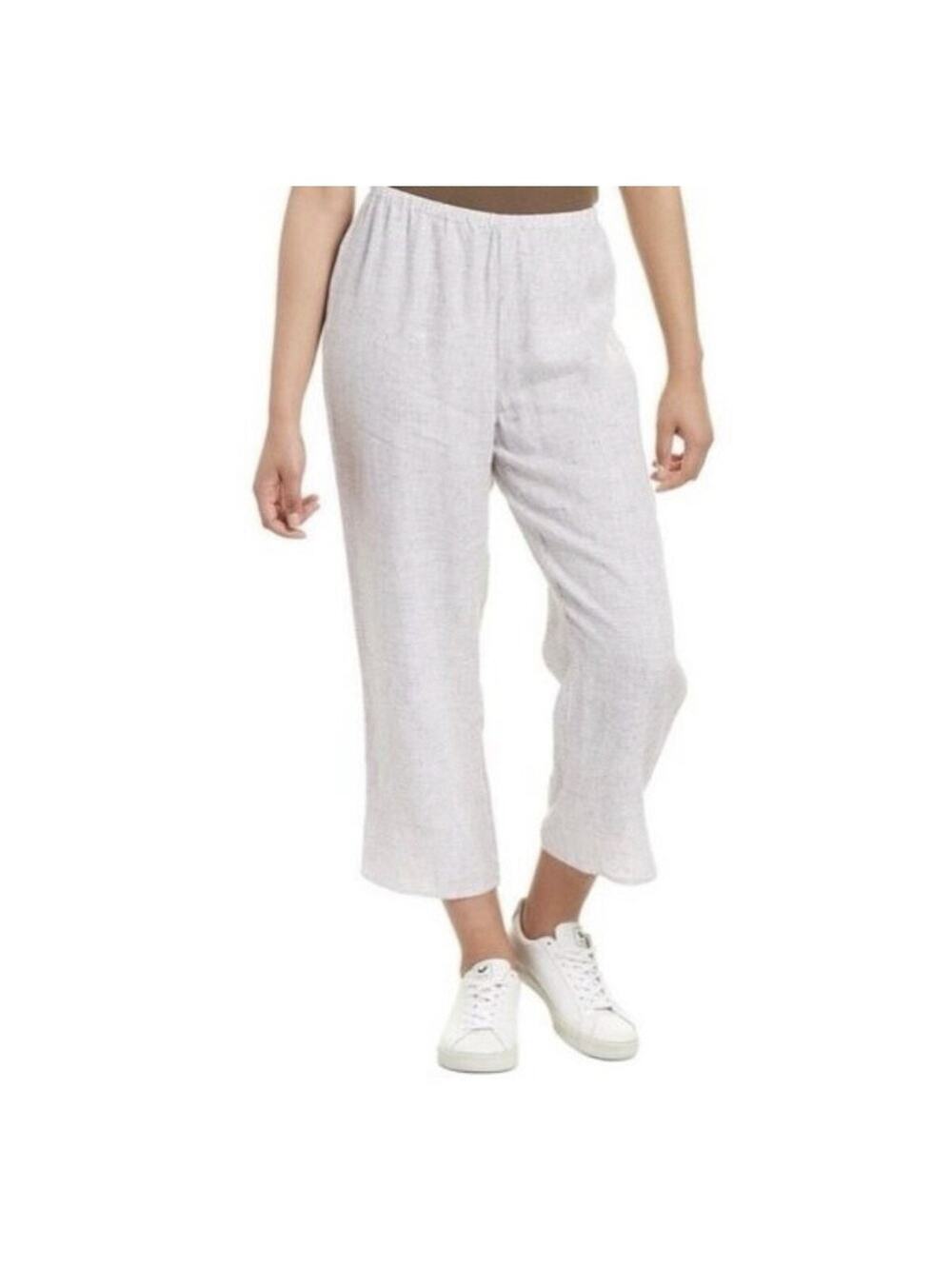 Eileen Fisher 100% Organic Linen White/Brown Grid Cropped Pants Size M Comfort